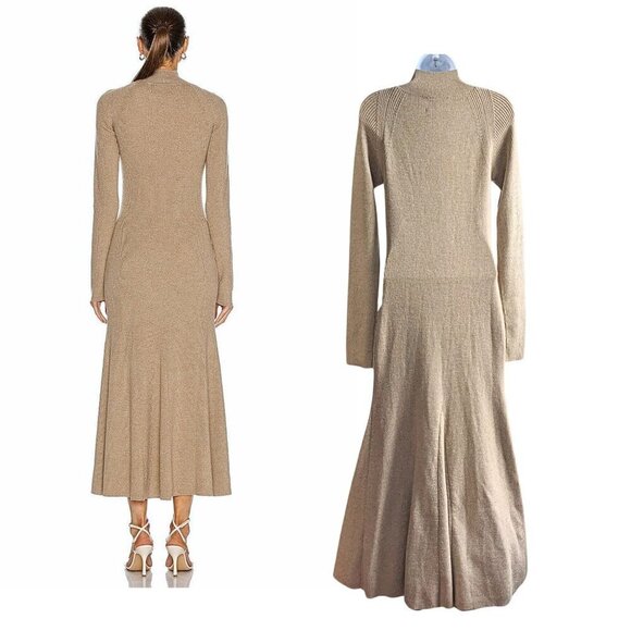 NANUSHKA Anaira Beige 97% Melange Wool Cut Out Fishtail Knit Sweater Dress Sz L - Picture 8 of 9
